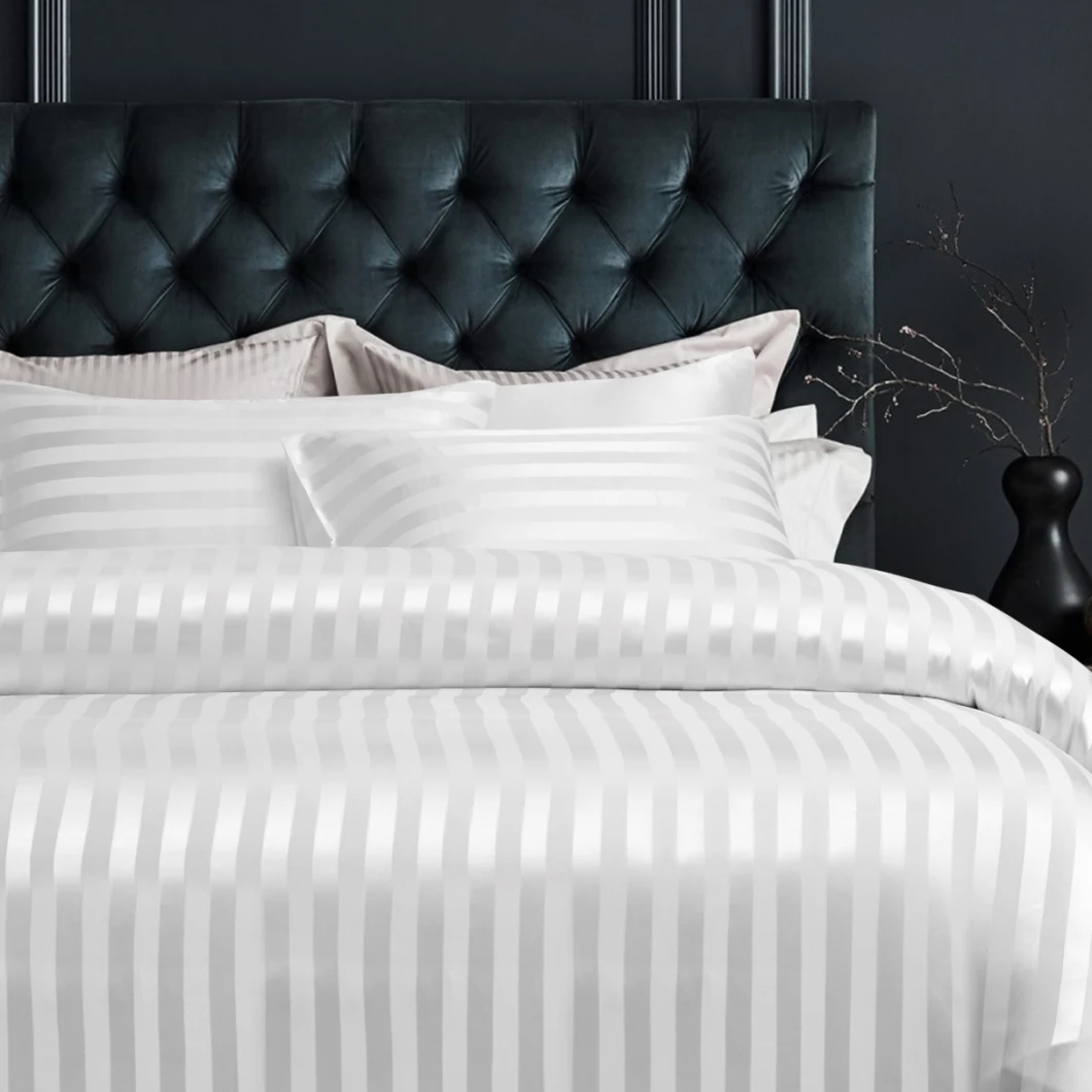 100% Polyester Jacquard Satin Stripe Duvet Set Satin Embroidery Stripe Bedding Sets