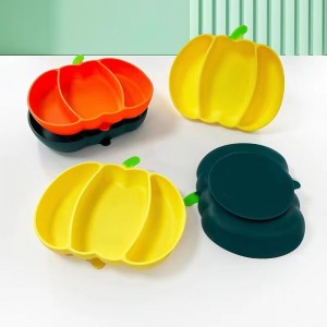 Popular Children’s Silicone Pumpkin Dining Plate with Sucker for Dividing Baby Supplementary Food