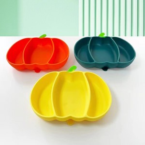 Popular Children’s Silicone Pumpkin Dining Plate with Sucker for Dividing Baby Supplementary Food
