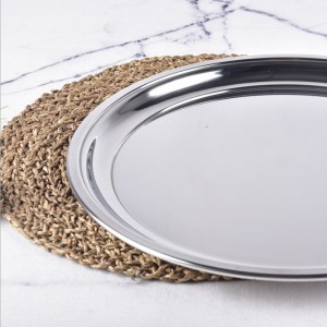 Stainless Steel Round Tray With Anti Slip Mat 34cm