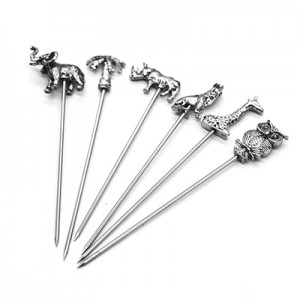 Silver Top Elephant Cocktail Picks