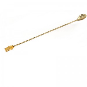 Gold Plated Bar Spoon With Kane Tiki End 330mm