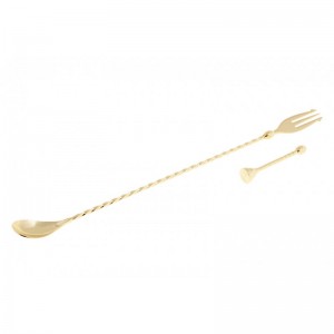 Gold Plated Bar Spoon With Fork 400mm