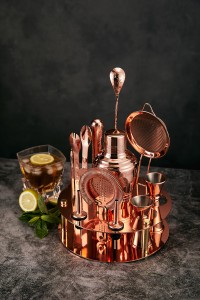 12 Piece Copper Plated Cocktail Set With Round Stand