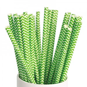 Green Chevron Paper Straw 8 Inch