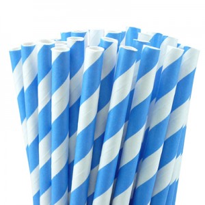 Blue & White Striped Paper Straw 8 Inch