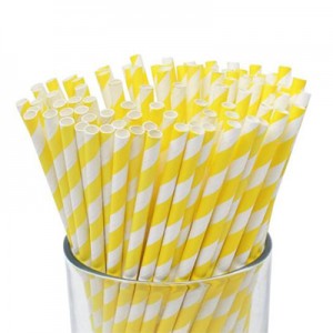 Lightyellow & White Striped Paper Straw 8 Inch
