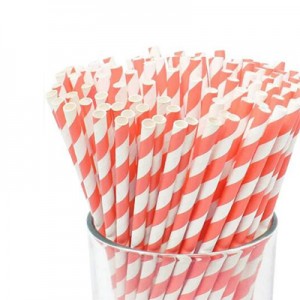 Pink & White Striped Paper Straw 8 Inch