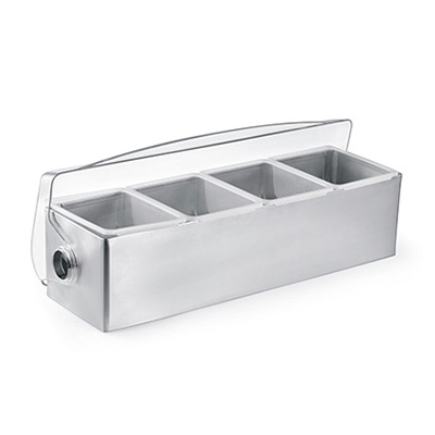 Deluxe Stainless Steel Condiment Holder With Rolling Top 4 compartment Featured Image