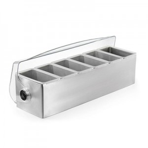 Deluxe Stainless Steel Condiment Holder With Rolling Top 6 compartment