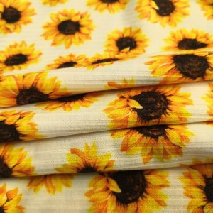 Suerte textile sunflower pattern customize printing polyester spandex custom rib knit fabric