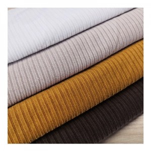 Tekstil Suerte kain rusuk rajutan poliester spandeks kustom warna solid yang populer untuk sweter