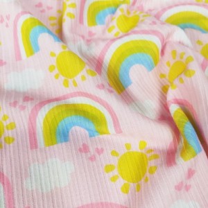 Suerte textile cartoon pattern print polyester spandex thick ribbing fabric for sweatshirts