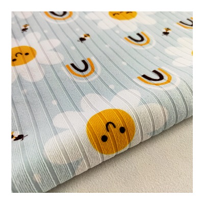 Best Suerte textile custom digital printing 8*3 stretchy ribbed spandex  polyester rib knit fabric Manufacturer and Factory
