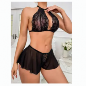 Sfy2980 New Arrival Women’S Lace Mesh Breathable Split Underwear Set Hanging Neck Hollow Bra Underwear