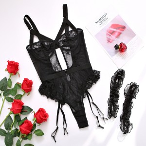 Edgy Lingerie for Women Floral Lace Snap Crotch Teddy Bodysuit One Piece Teddies Babydoll