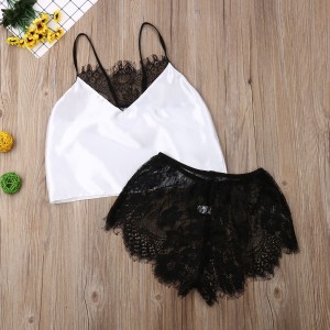 Women’s Lace Top with Shorts with Panties 2 Piece Set Sexy Lingerie Pajama  Bra Panty Set