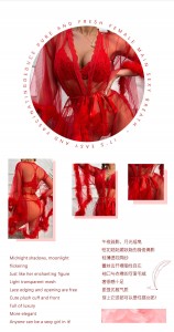 New Arrival Sexy Lace Long Sleeve Robe Gauze  Feather Edge Underwear Sexy Lingerie