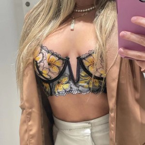 Women’s Embroider Split Underwear Set Sexy Bra Bedroom Costume
