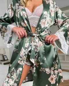 Night-Robe Women’s Satin Robe Valentines Lingerie Bathrobe Short Ruffle Belted Robes Bridesmaids Sleepwear