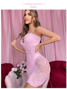 Sexy Lace Pearl Wrap See Through Hip Hollow Out Fit Dress Mesh Teddy Lingerie Fishnet Bodysuit