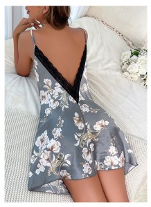 Sexy Bedroom Lingerie  Women’s Satin Lace Lingerie  Nightgown Sleepwear Dress