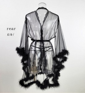 New Arrival Sexy Lace Long Sleeve Robe Gauze  Feather Edge Underwear Sexy Lingerie