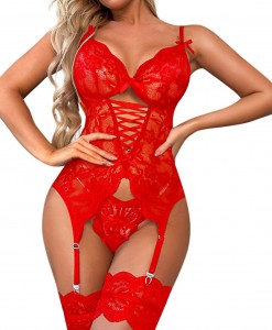 Extremely Sexy Lingerie for Women  Snap Crotch Teddy Bodysuit Contrast Lace