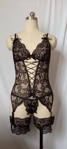 Extremely Sexy Lingerie for Women  Snap Crotch Teddy Bodysuit Contrast Lace
