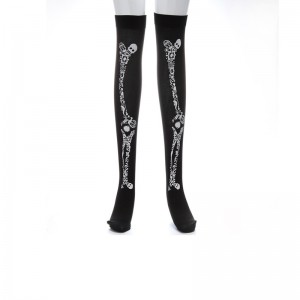 Halloween Skeleton Over Knee Socks Cobweb/Skull/Bat Print Thigh-high Stocking For Warmer Party Cosplay Costume Props