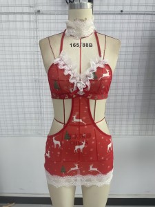 Christmas Sexy Body Lingerie Women Lace Embroider  Nightgown Dress