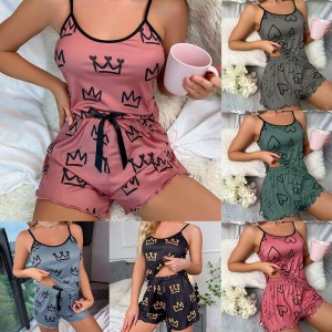 two-piece set of printed vest home wear Women’s sexy pajamas