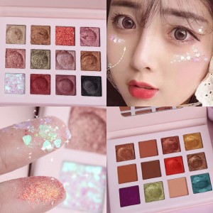 12 colors easy-on makeup glitter wet powder pearl sequins earth color eyeshadow 12YY