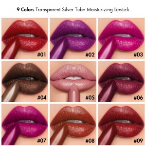 Private label transparent 9-color silver tube moisturizing and long-lasting non-stick lipstick-MSL09053Z