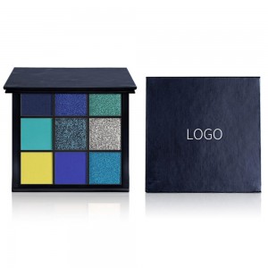 New arrival customized 9 color high pigment blue shimmer eyeshadow palette no logo