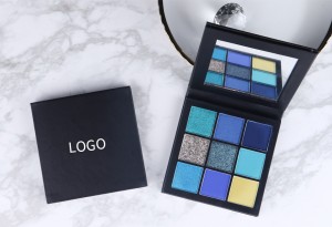 New arrival customized 9 color high pigment blue shimmer eyeshadow palette no logo