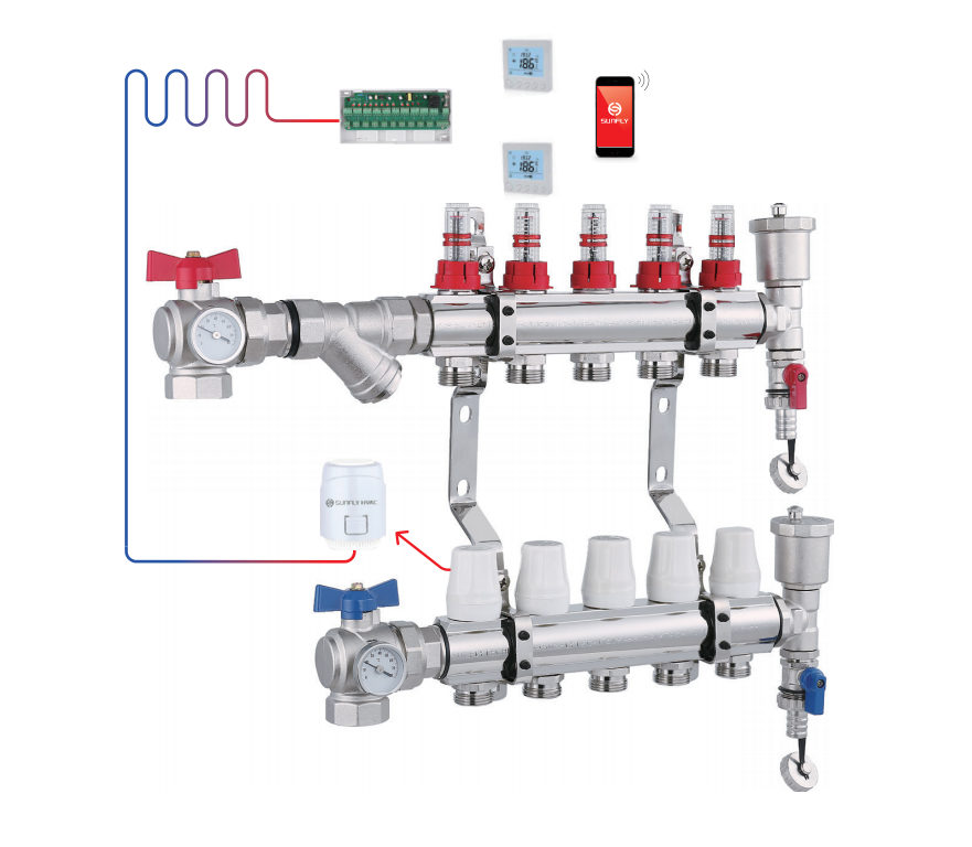 Nickel-Plated Brass Manifold with Drain Valve and Ball Valve XF20137D