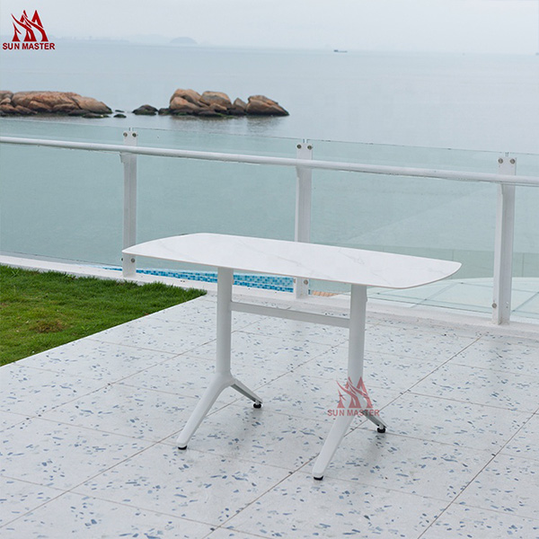 Outdoor Patio Furniture 2021 Customized Modern Furniture Metal Feet Rock Plate Dining Rectangular Folding Table Modern Simple Marble Adjustable Table Set
