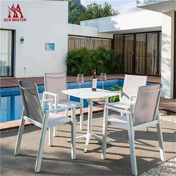 Light weight Durable Stable Outdoor Patio Furniture Aluminum Frame Powder Coating Elastic Fabric Chairs Garden Conversation Set Featured Image