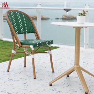 New Wholesale Stackbale Outdoor Bamboo Look Cane Chair All Weather Rattan Wicker Garden Furniture Set Bistro Patio Cafe Chairs