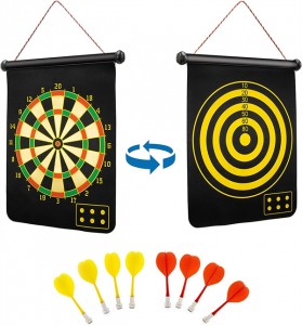 SSDT005 Magnetic Dart Board for Kids Adults with 8 Magnetic Darts, Reversible Roll up Kids Safe Dart Board Set for Boys Girls, Easy Hanging Classic Dart Board Toys Indoor Outdoors Party Games.