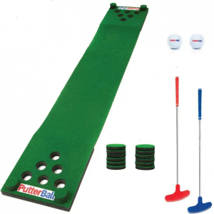 SSG011  Golf Pong Game Set The Original – Includes 2 Putters, 2 Golf Balls, Green Putting Pong Golf Mat & Golf Hole Covers – Best Backyard Party Golf Game Set