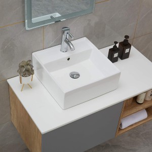 Factory Supplied Wash Hand Basin Cabinet - Square counter top ceramic vessel sink – Sunrise