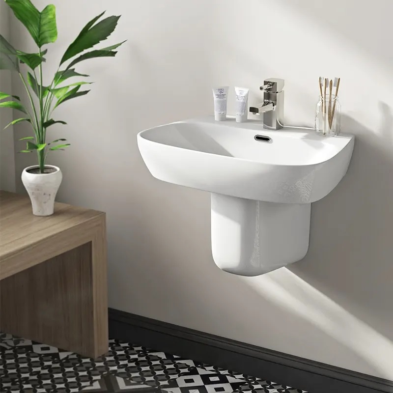 Hot sale half round wash basin Height ceramic semi pedestal hand wash basin half bathroom sinks