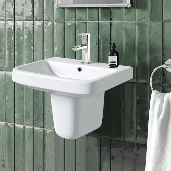 Europe popular ceramic hand basin bathroom half pedestal wall-hung basin