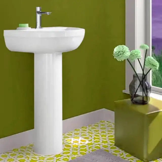 White ceramic wash basin full base ceramic sanitary floor basin column series pedestal sink