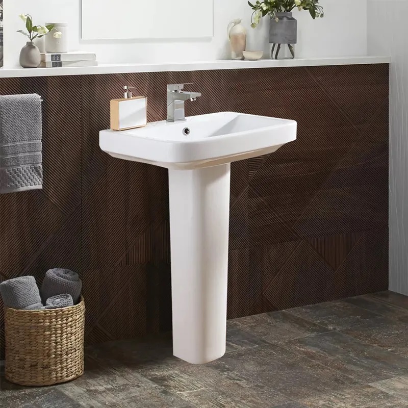 Competitive Floor Standing Wash Basin Wash Sink and Basin Rectangular White Porcelain Wash Basin with Pedestal