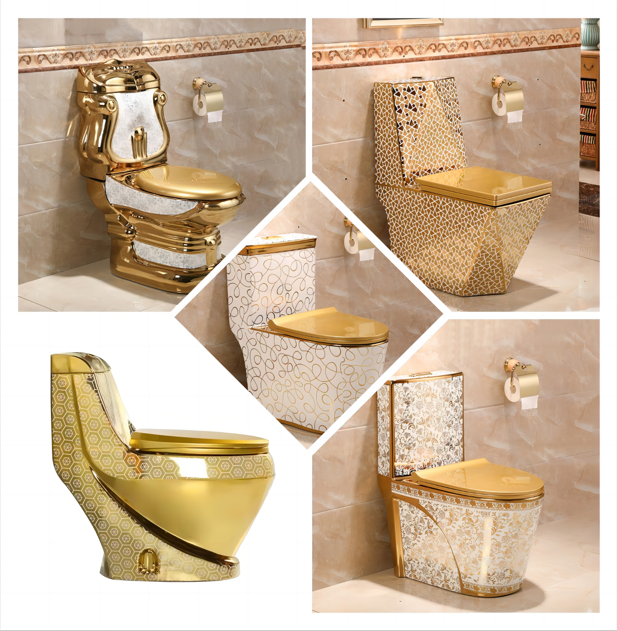 Middle East hot-selling golden toilet electroplated ceramic super swirl water-saving and odor-proof luxury toilet color toilet