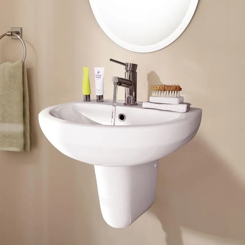 Modern bathroom semi-pedestal basins face white ceramic hand wash lavatory sink half pedestal wash basin