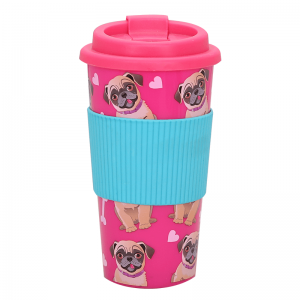 Customized 16oz travel coffee mug with silicone sleeve